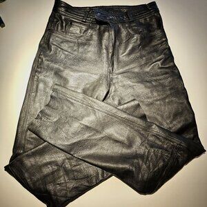 Black Leather Biker Pants Men's L